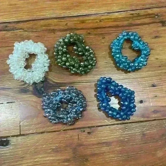 Scrunchies Vintage Beaded retro stretch elastic hair ties set of 5 - Picture 2 of 6